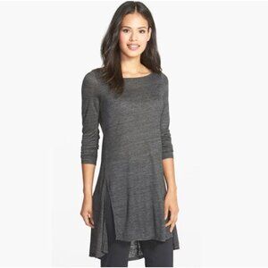 Eileen Fisher Jersey Tunic Top Size L Gray 3/4 Sleeves Lagenlook Classic Luxe
